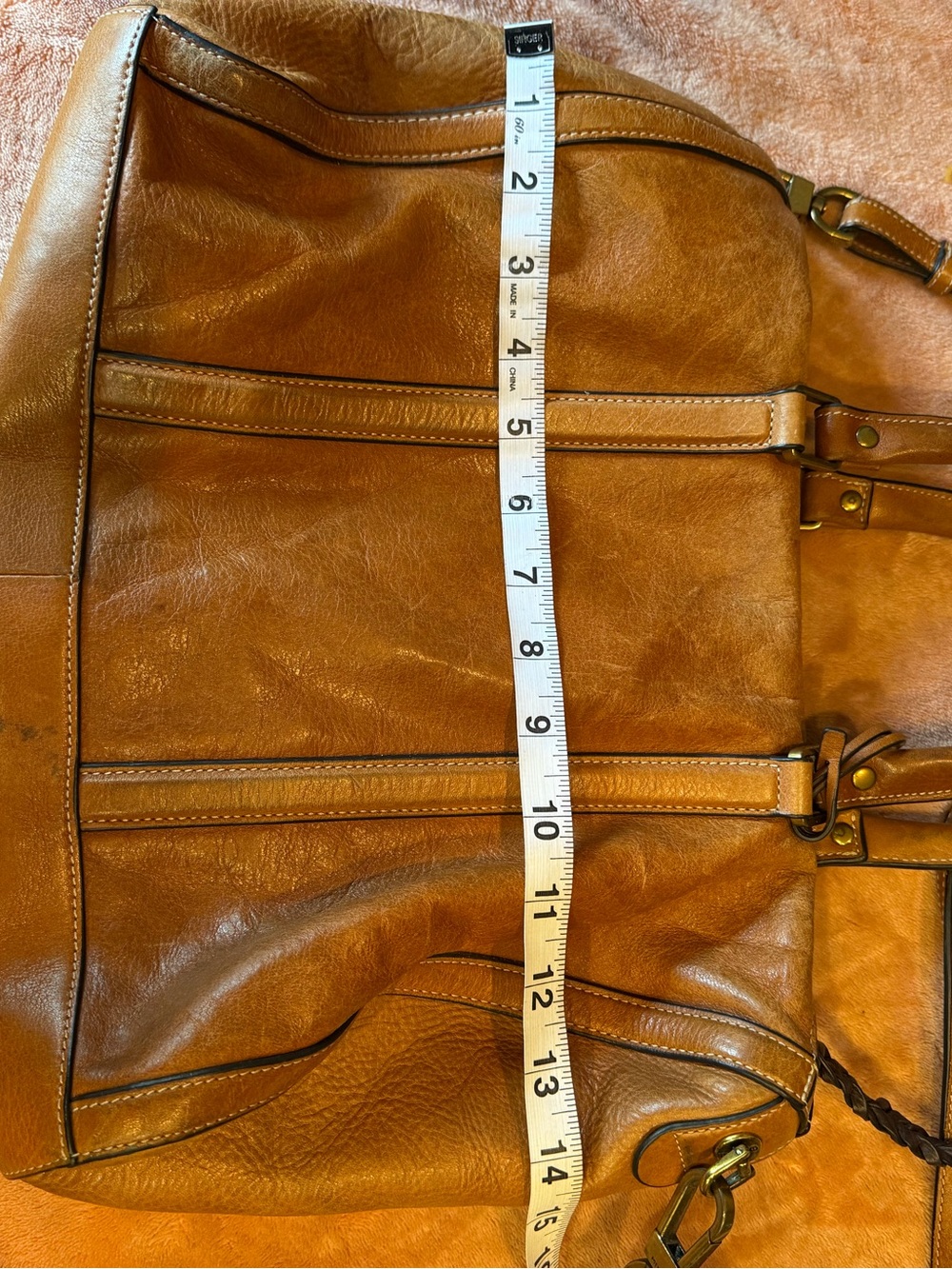 Fossil Tan Leather Satchel with Key Charm - Picture 9 of 9